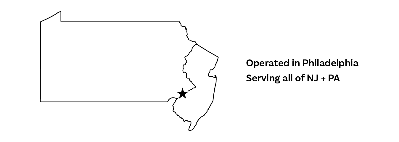 The state of Philadelphia with the words Operated in Philadelphia